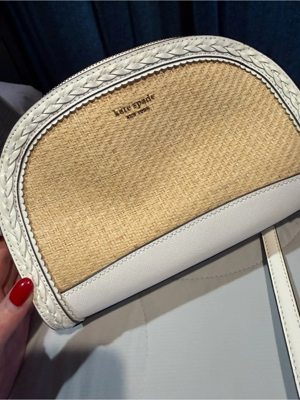 kate spade White & Natural Straw Crossbody with Braided Trim